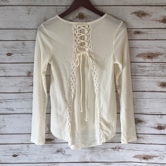 Knox Rose Tops - KNOX ROSE • WAFFLE KNIT LACE BACK TEE